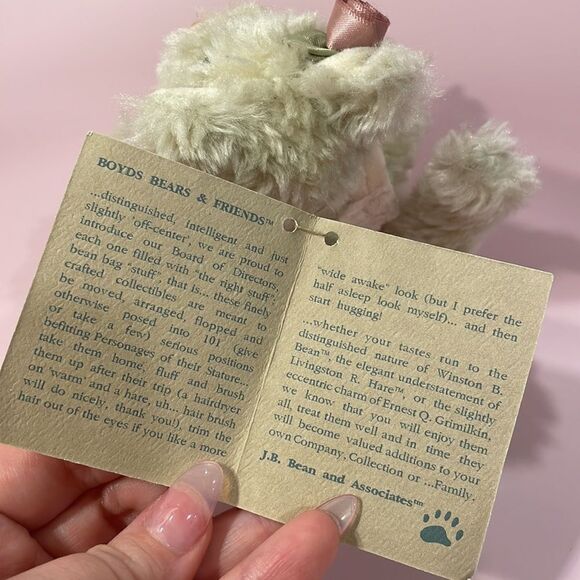 Boyds Bears Bearwear Cream Coloured Cat in Pink Velvet Jumpsuit & Rose in Ear 6” - Picture 9 of 11